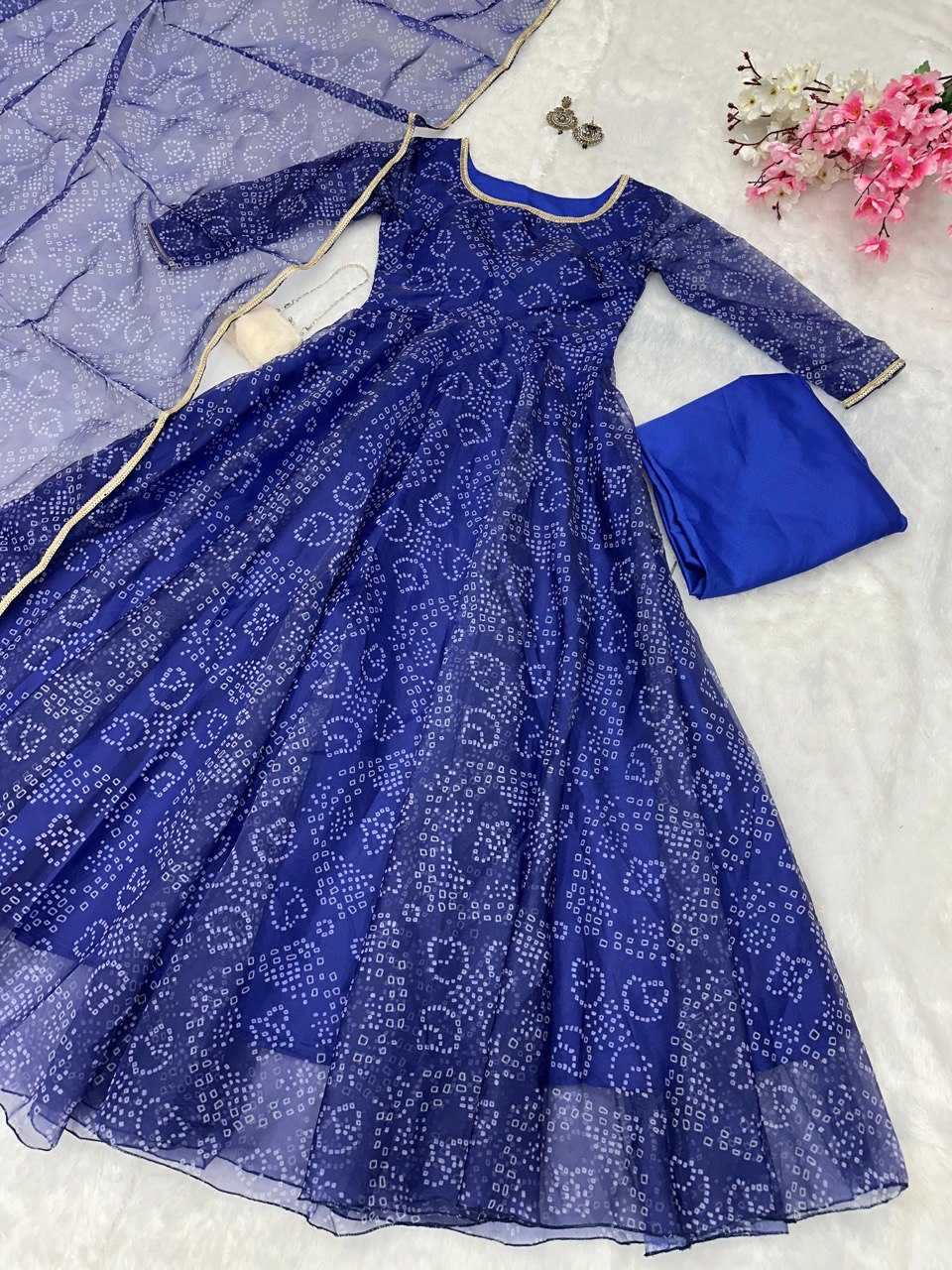 YNF ORHANZA SILK KESH154 155 GOWNS WHOLESALE PRINTED FANCY BLUE LONG GOWNS MANUFACTURER