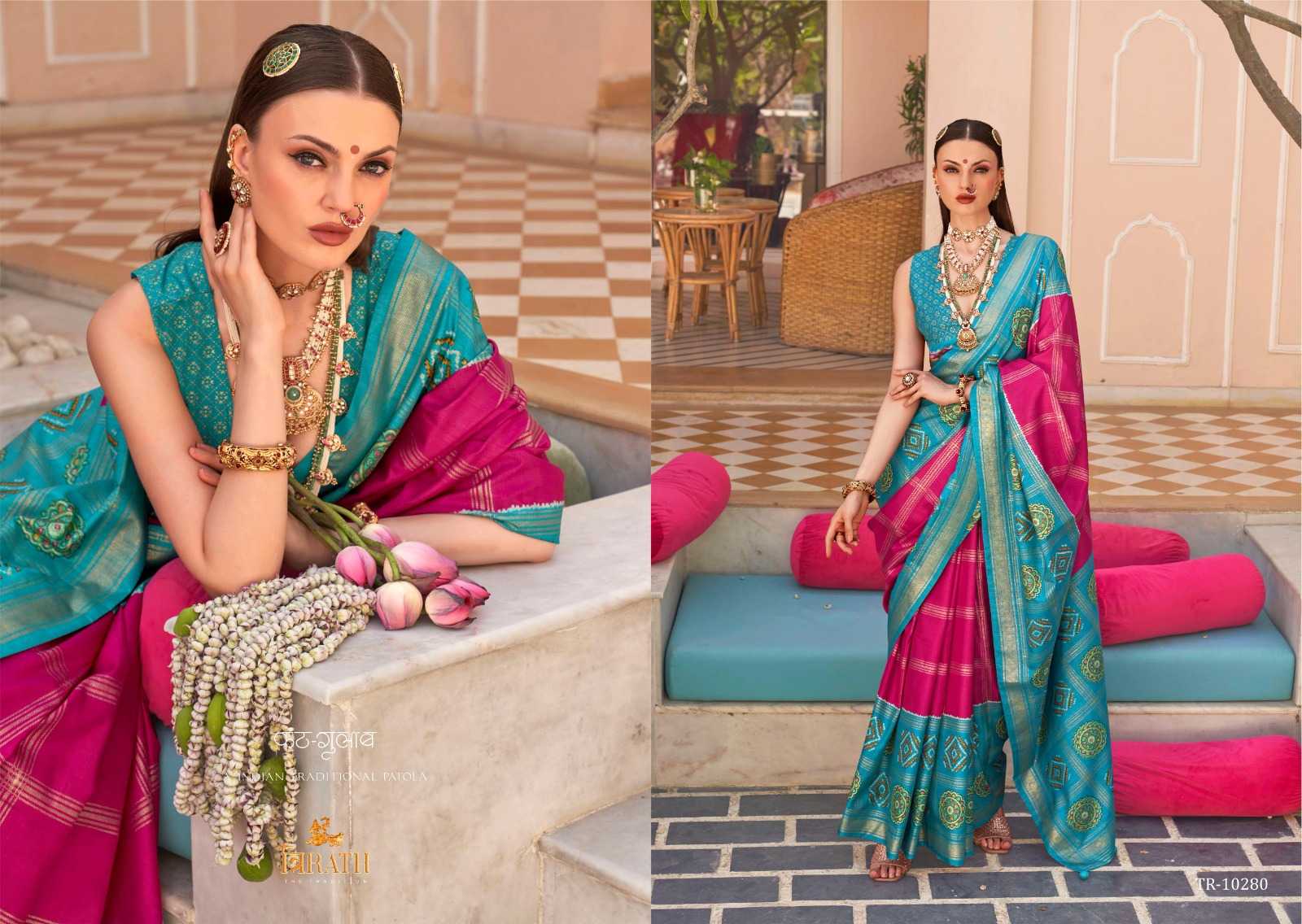 YNF PURE SILK TRIRATH KESH235 GULAB PATOLA CLOTHING BRANDS WHOLESALE SAREES MANUFACTURER 