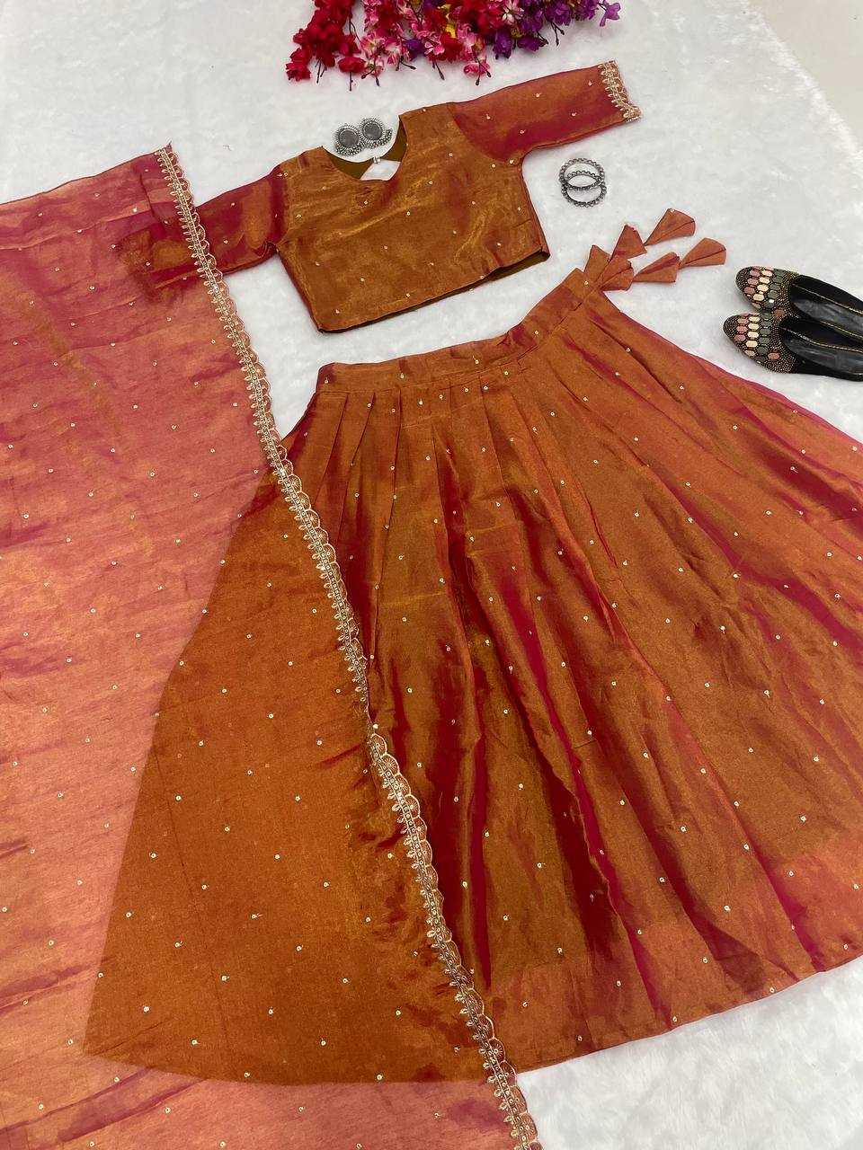 YNF TISSUE SILK KESH224 206 LEHENGAS WHOLESALE FANCY SILK EMBROIDERED LEHENGAS WITH DUPATTA LEHENGA WITH BLOUSE MANUFACTURER