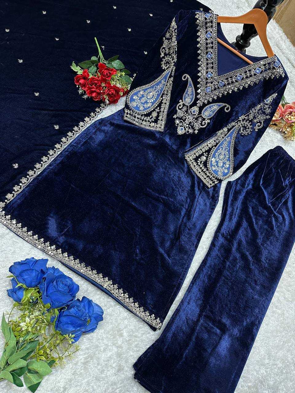 YNF VELVET KESH147 230 SUITS & DRESSES WHOLESALE EMBROIDERY VELVET BLUE SALWAR LONG KURTI SUITS MANUFACTURE