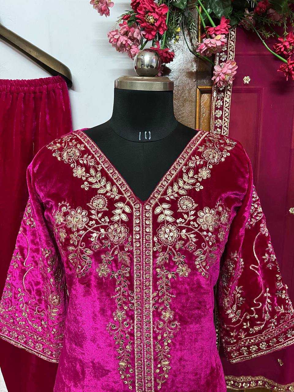 YNF VELVET KESH149 1322 SUITS & DRESSES WHOLESALE VELVET EMBROIDERY LADIES PINK SALWAE SUITS MANUFACTURE