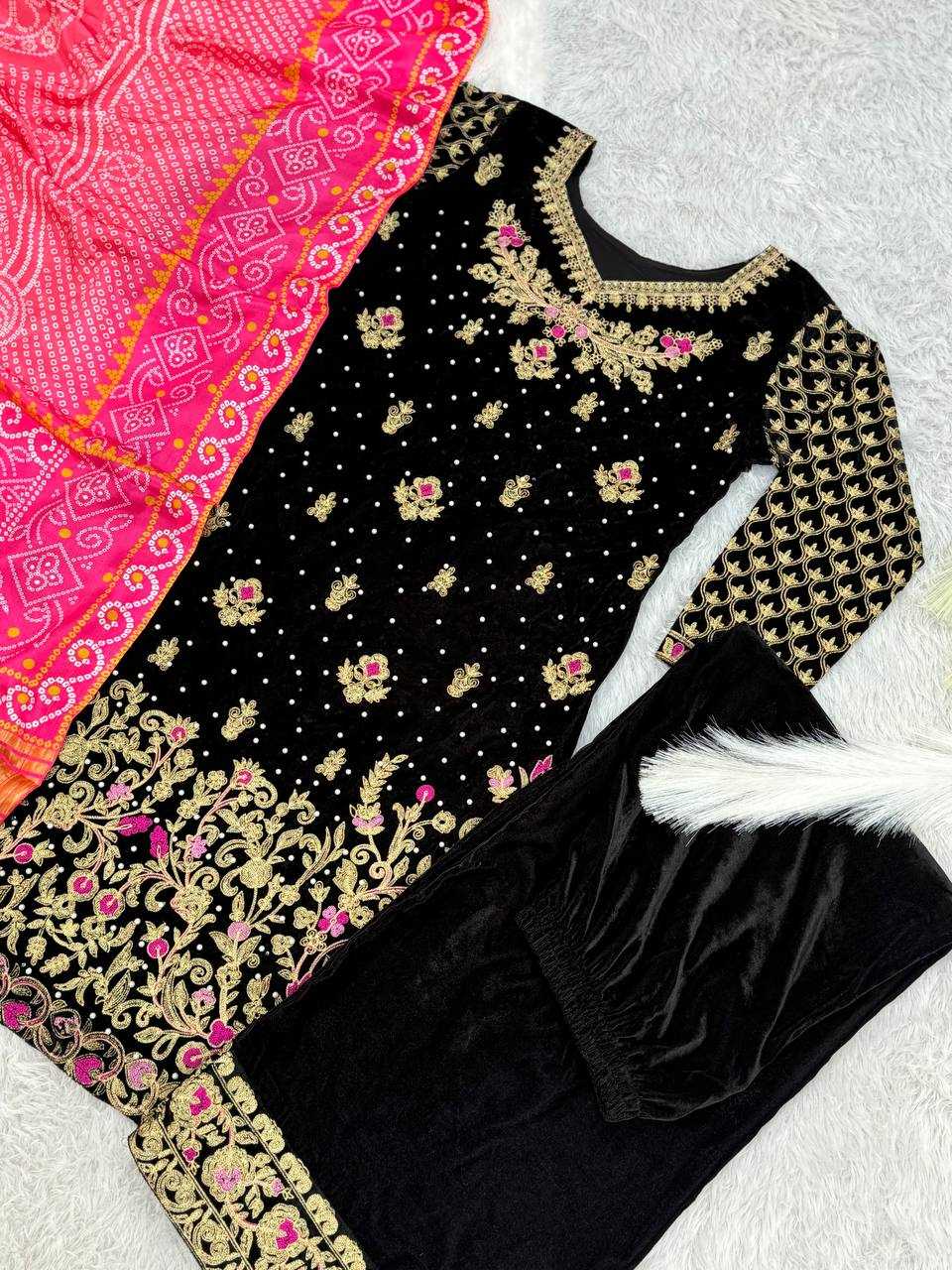 YNF VELVET KESH157 1678 SUITS & DRESSES WHOLESALE VELVET EMBROIDERY FLOOR LENGTH PALAZZO BLACK SALWAR SUITS MANUFACTURE