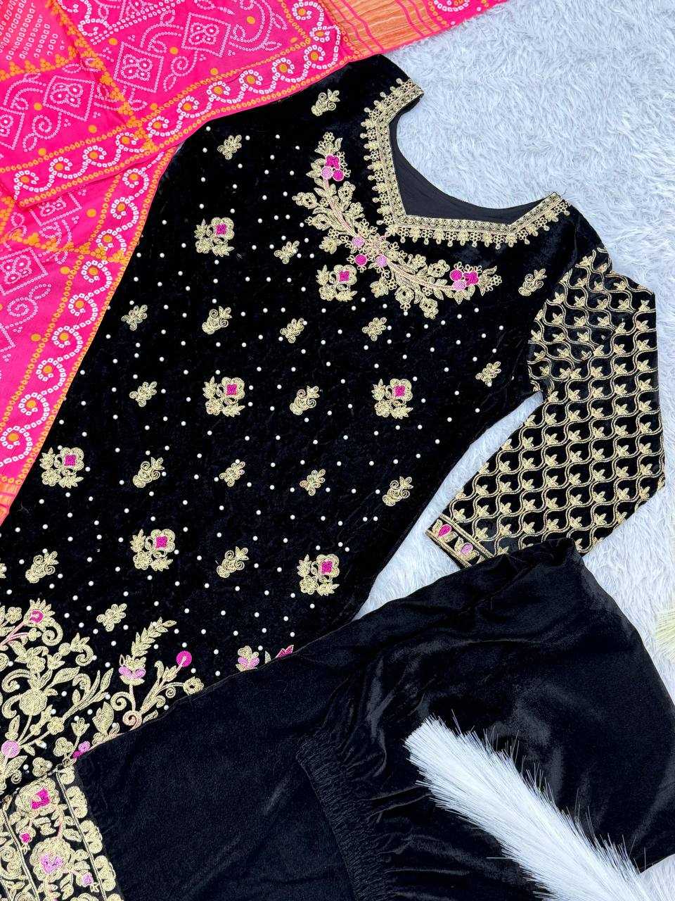 YNF VELVET KESH157 1678 SUITS & DRESSES WHOLESALE VELVET EMBROIDERY FLOOR LENGTH PALAZZO BLACK SALWAR SUITS MANUFACTURE