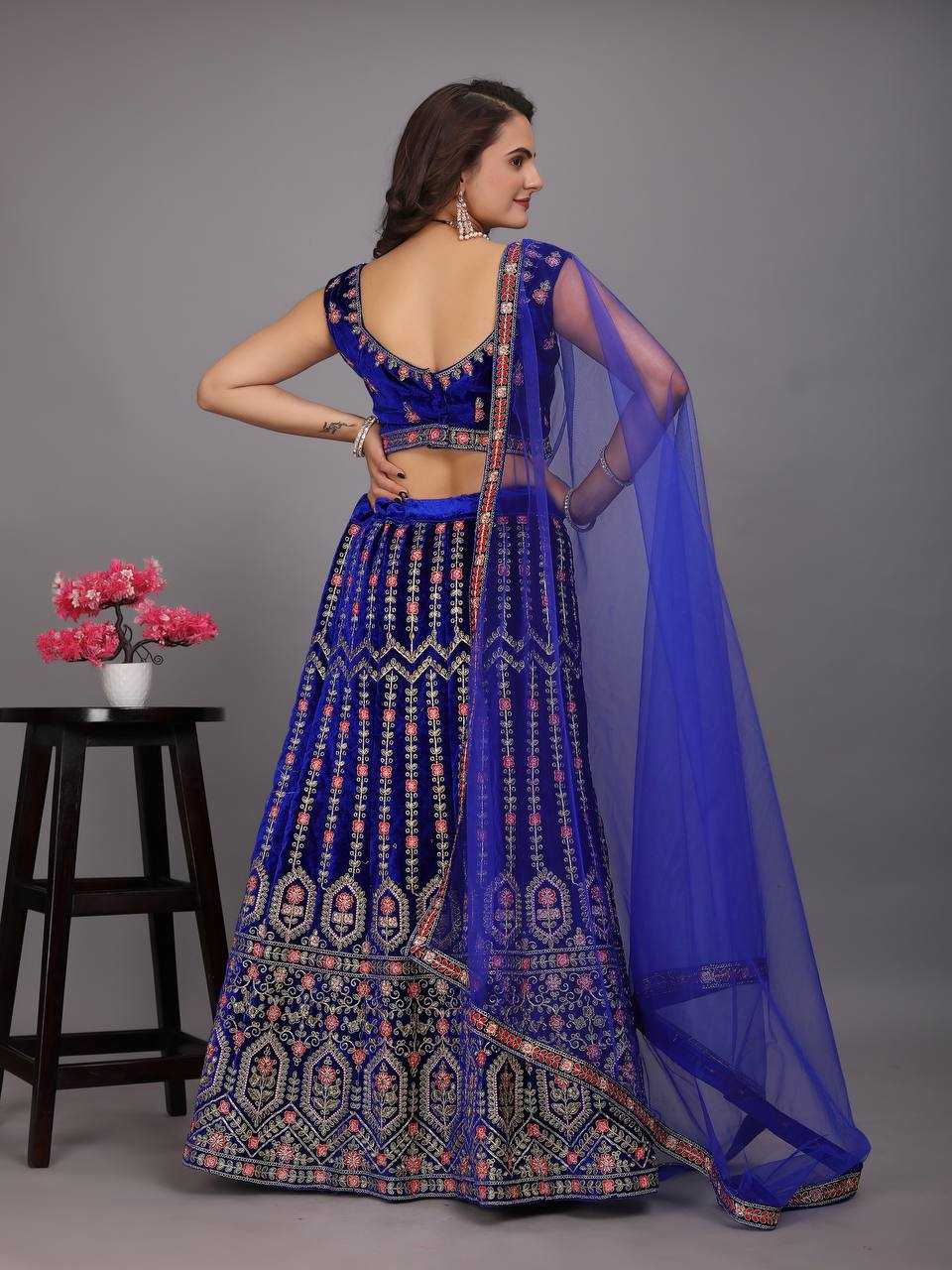 YNF VELVET KESH164 L48 LEHENGAS WHOLESALE DESIGENR VELVET WEDDING EMBROIDERED BLUE LEHENGAS MANUFACTURER