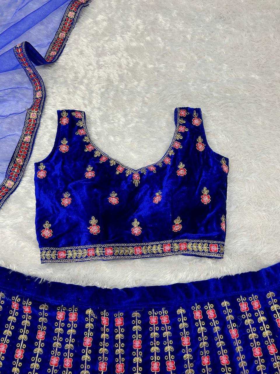 YNF VELVET KESH164 L48 LEHENGAS WHOLESALE DESIGENR VELVET WEDDING EMBROIDERED BLUE LEHENGAS MANUFACTURER