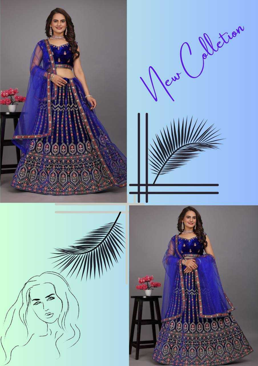 YNF VELVET KESH164 L48 LEHENGAS WHOLESALE DESIGENR VELVET WEDDING EMBROIDERED BLUE LEHENGAS MANUFACTURER