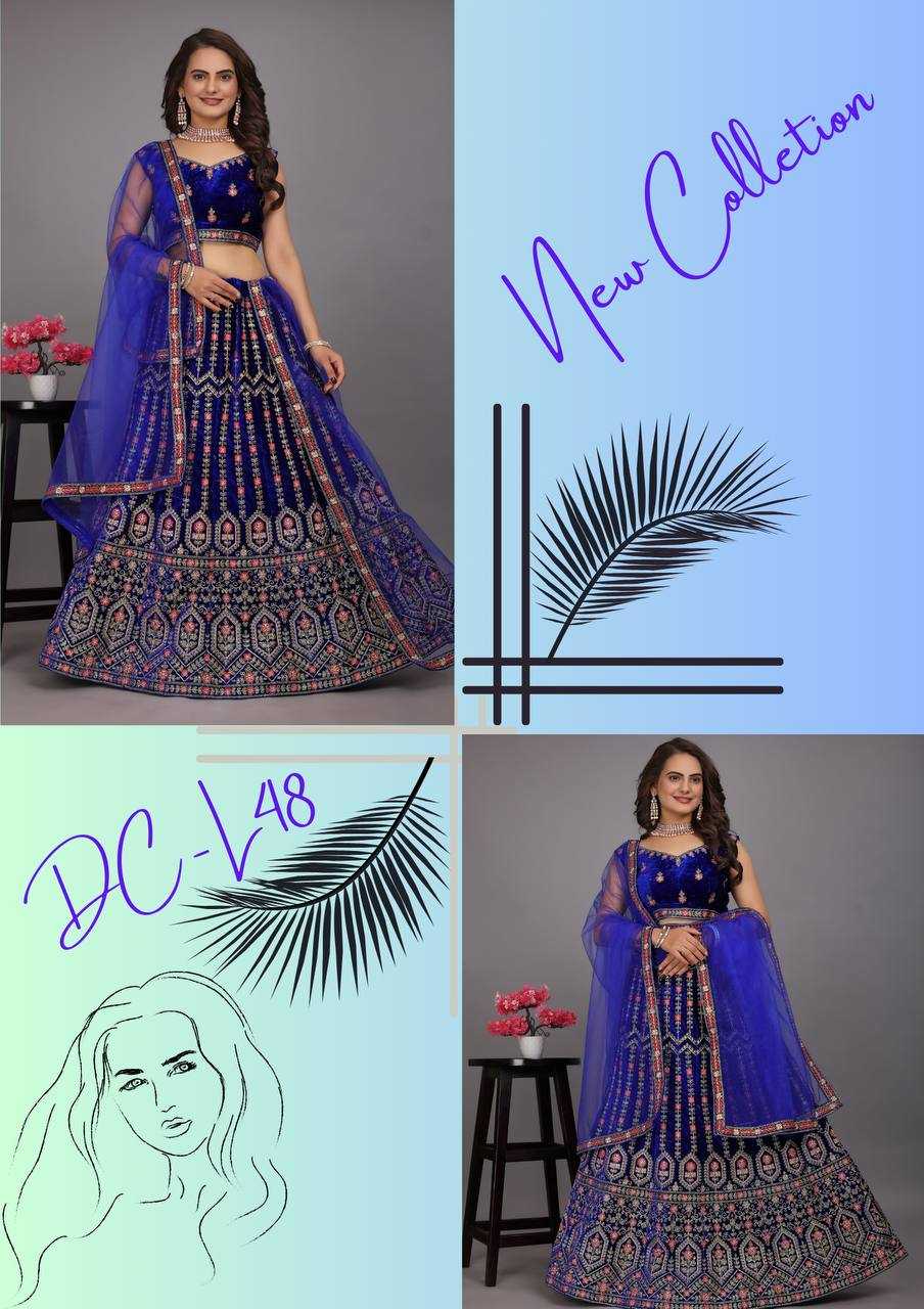 YNF VELVET KESH164 L48 LEHENGAS WHOLESALE DESIGENR VELVET WEDDING EMBROIDERED BLUE LEHENGAS MANUFACTURER