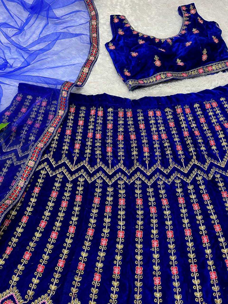 YNF VELVET KESH164 L48 LEHENGAS WHOLESALE DESIGENR VELVET WEDDING EMBROIDERED BLUE LEHENGAS MANUFACTURER