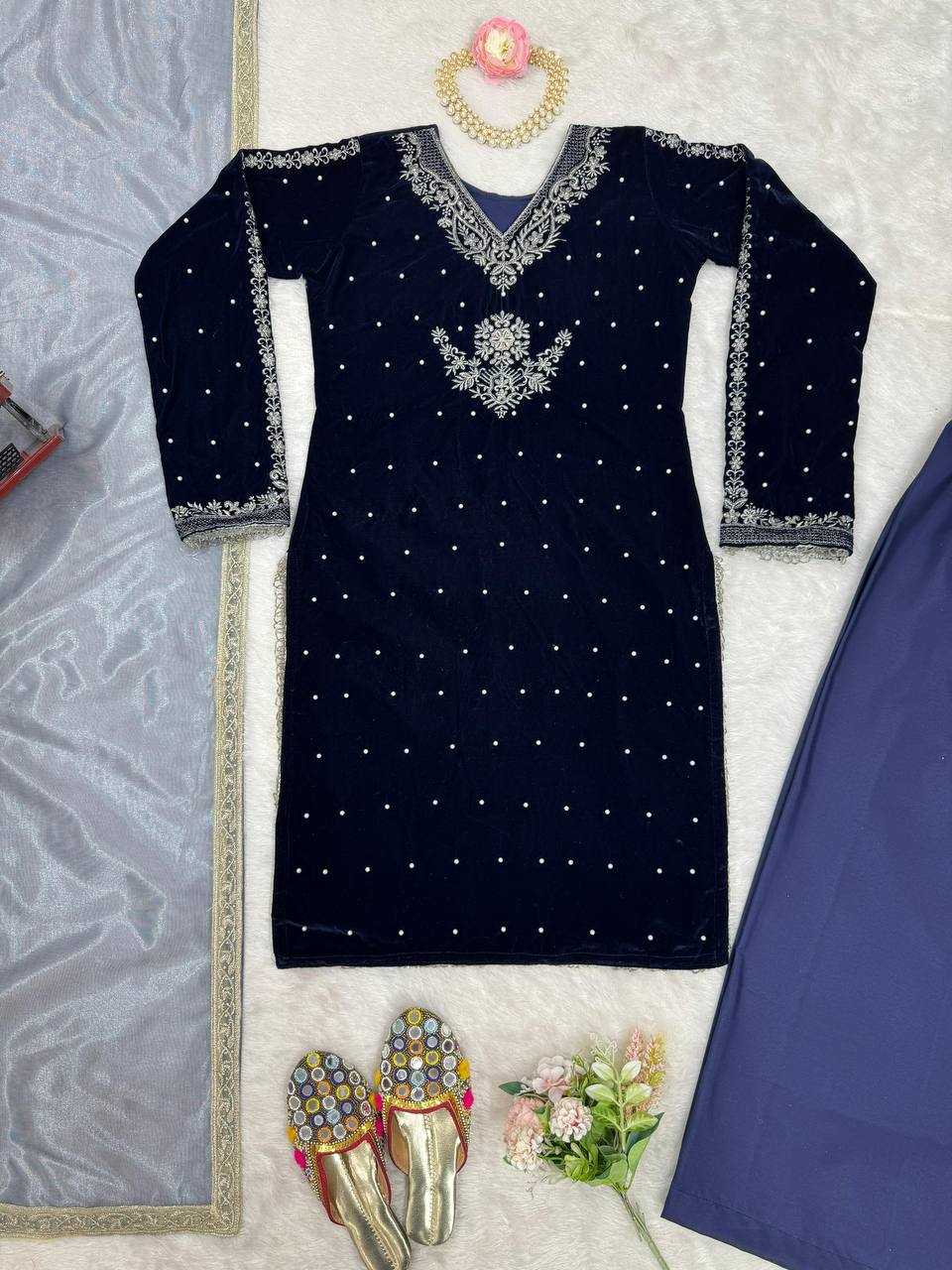 YNF VELVET RIN169 5771 SUITS & DRESSES WHOLESALE VELVET EMBROIDERY BLUE SALWAR LONG KURTI SUITS MANUFACTURE