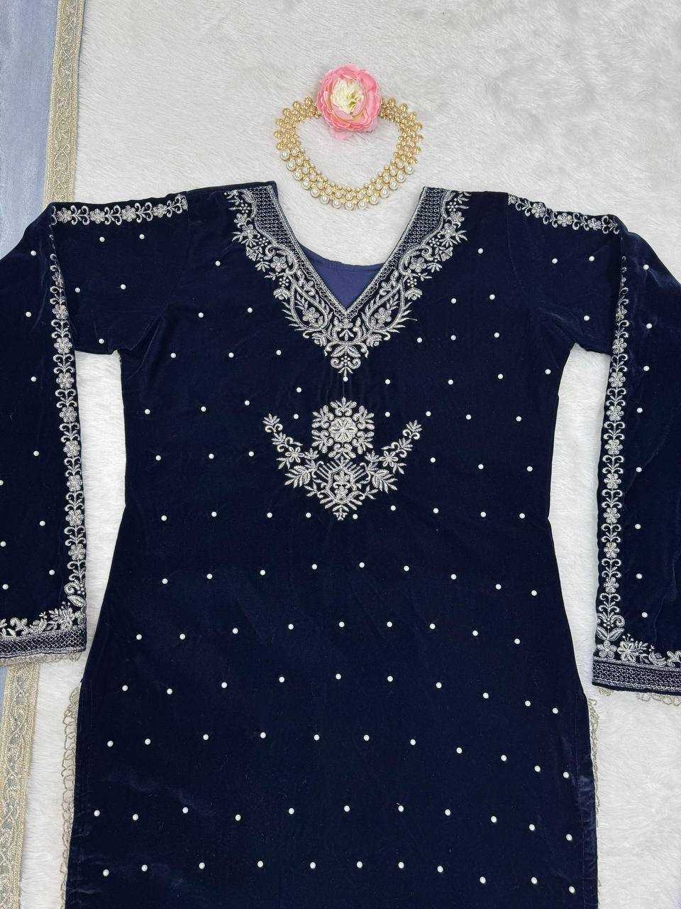 YNF VELVET RIN169 5771 SUITS & DRESSES WHOLESALE VELVET EMBROIDERY BLUE SALWAR LONG KURTI SUITS MANUFACTURE