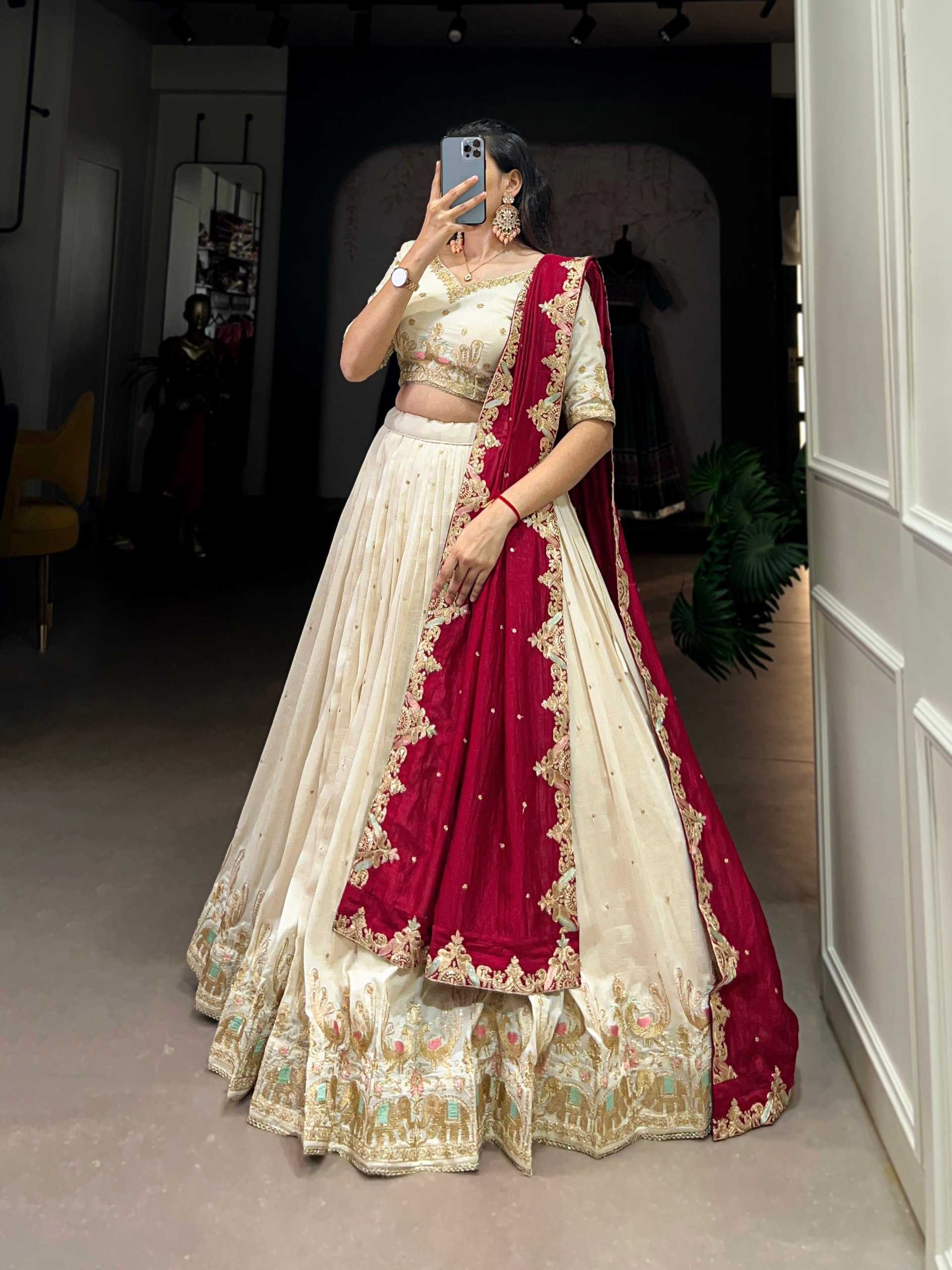 YNF VICHITA SILK KESH134 1411 LEHENGAS WHOLESALE SILK EMBROIDERED WHITE WEDDING LEHENGAS MANUFACTURER