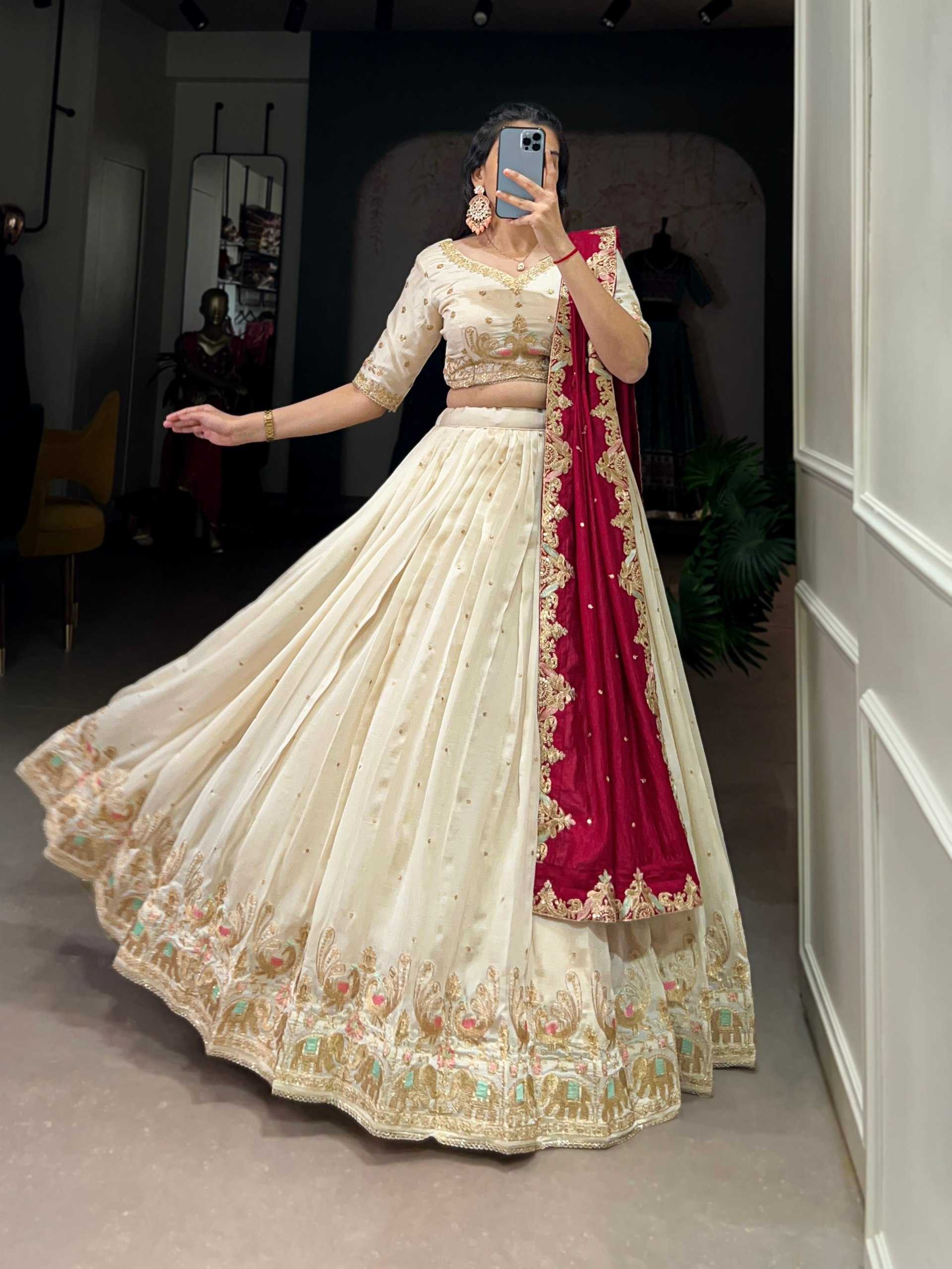 YNF VICHITA SILK KESH134 1411 LEHENGAS WHOLESALE SILK EMBROIDERED WHITE WEDDING LEHENGAS MANUFACTURER