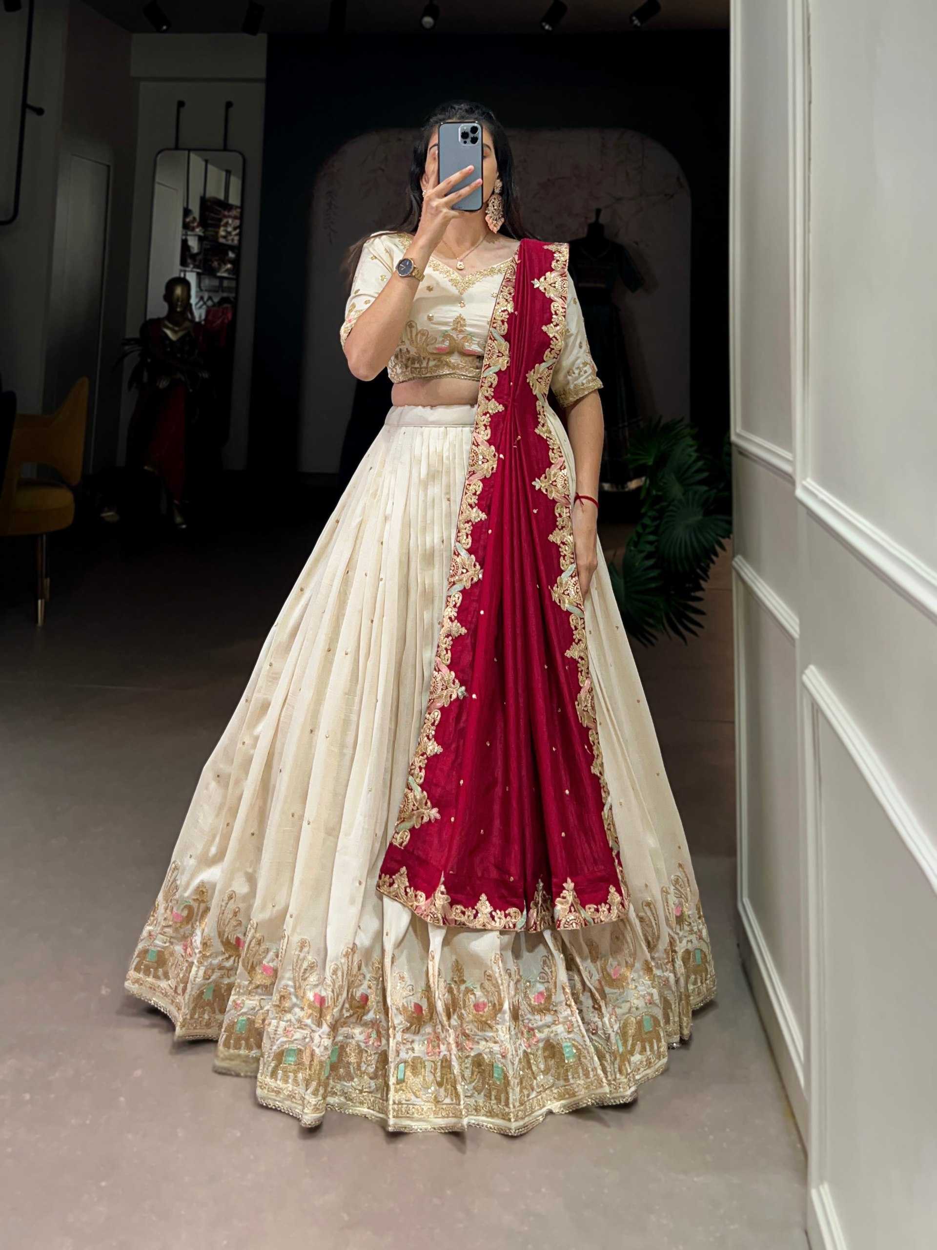 YNF VICHITA SILK KESH134 1411 LEHENGAS WHOLESALE SILK EMBROIDERED WHITE WEDDING LEHENGAS MANUFACTURER