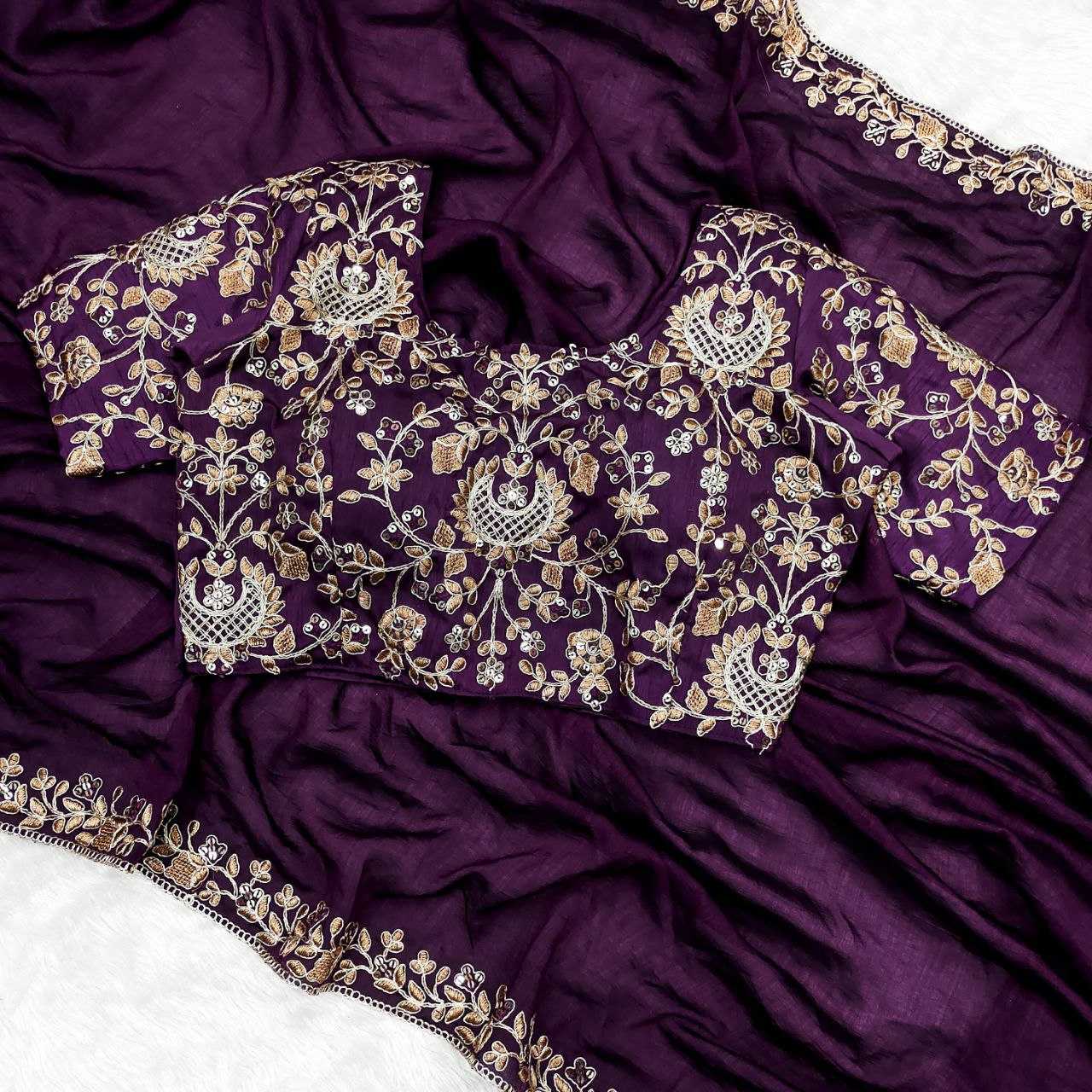 YNF VICHITRA SILK KESH188 9190 SAREES WHOLESALE SEQUENCE EMBROIDERED LACE BORDER SILK PURPLE SAREES MANUFACTURER