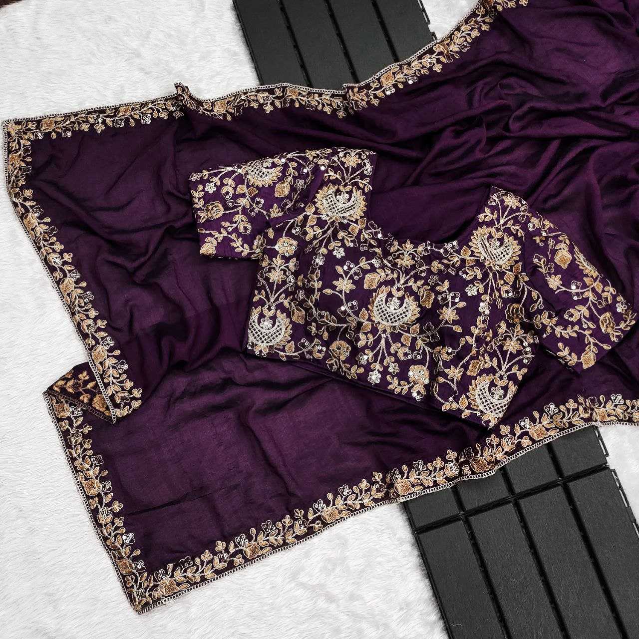 YNF VICHITRA SILK KESH188 9190 SAREES WHOLESALE SEQUENCE EMBROIDERED LACE BORDER SILK PURPLE SAREES MANUFACTURER