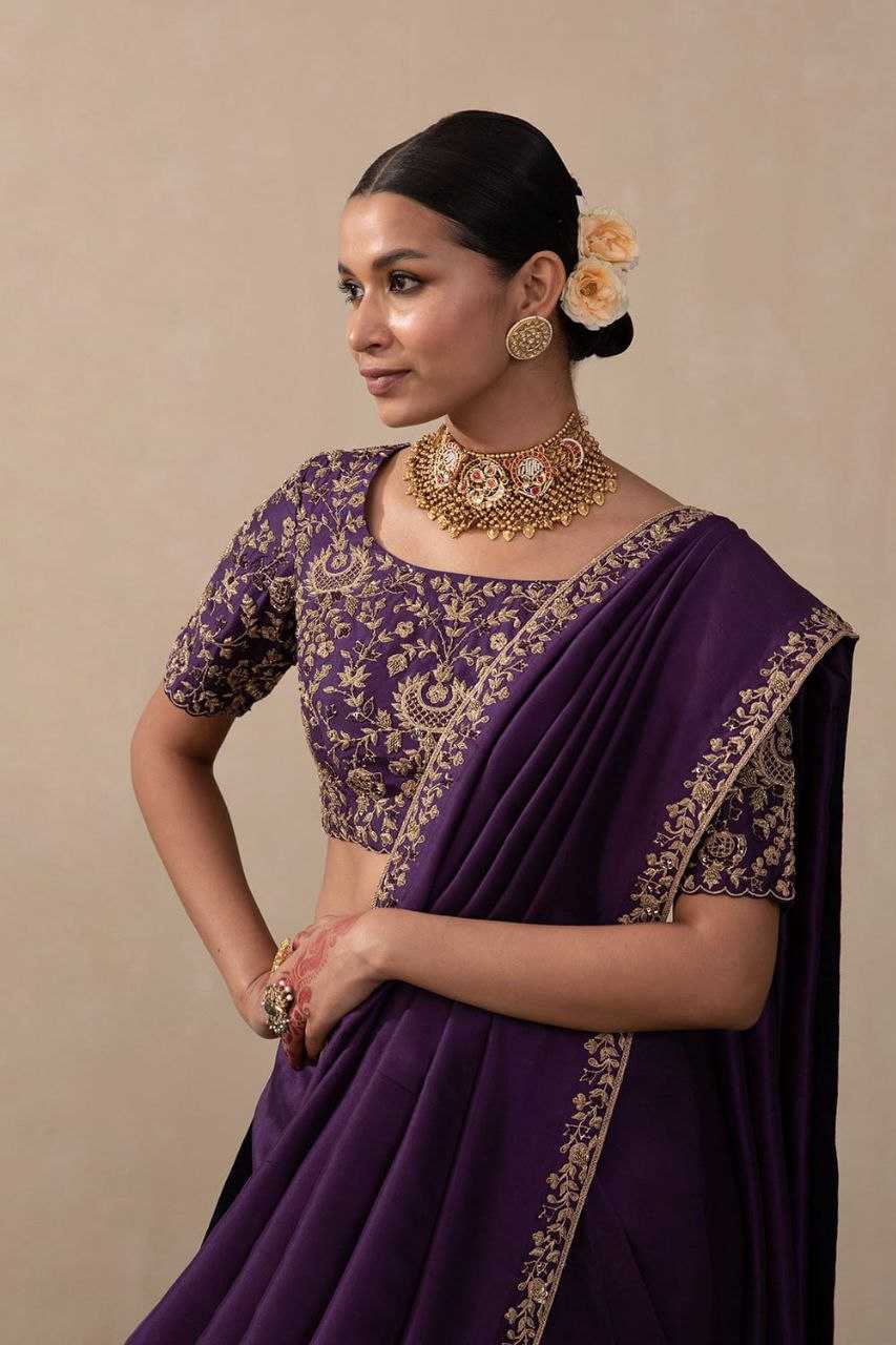 YNF VICHITRA SILK KESH188 9190 SAREES WHOLESALE SEQUENCE EMBROIDERED LACE BORDER SILK PURPLE SAREES MANUFACTURER