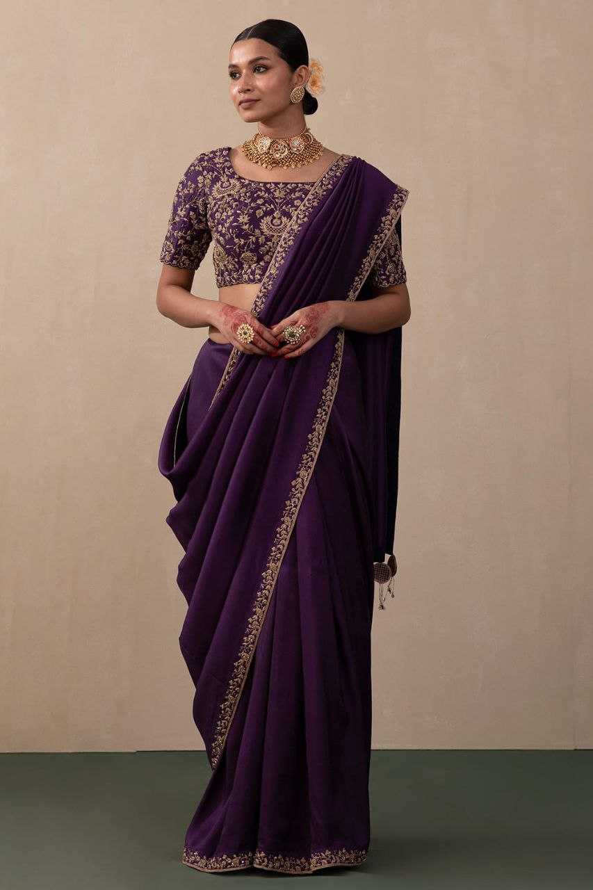 YNF VICHITRA SILK KESH188 9190 SAREES WHOLESALE SEQUENCE EMBROIDERED LACE BORDER SILK PURPLE SAREES MANUFACTURER