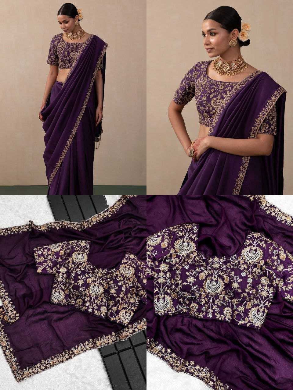 YNF VICHITRA SILK KESH188 9190 SAREES WHOLESALE SEQUENCE EMBROIDERED LACE BORDER SILK PURPLE SAREES MANUFACTURER