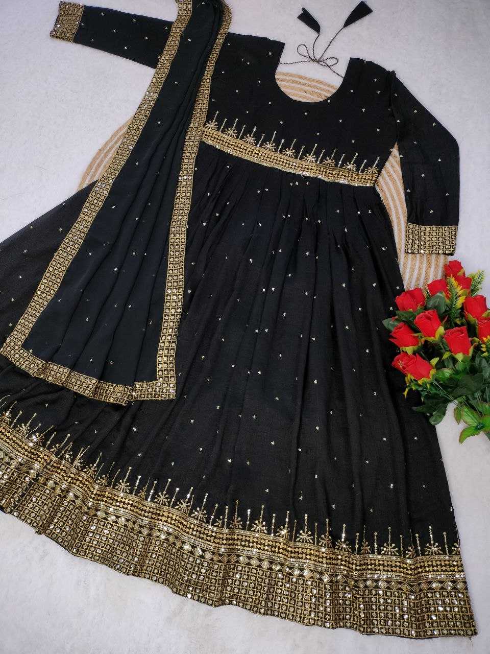 YNF VICHITRA SILK KESH208 077 GOWNS WHOLESALE EMBROIDERY ANARKALI LONG SILK FULL SLEEVE BLACK GOWNS MANUFACTURER