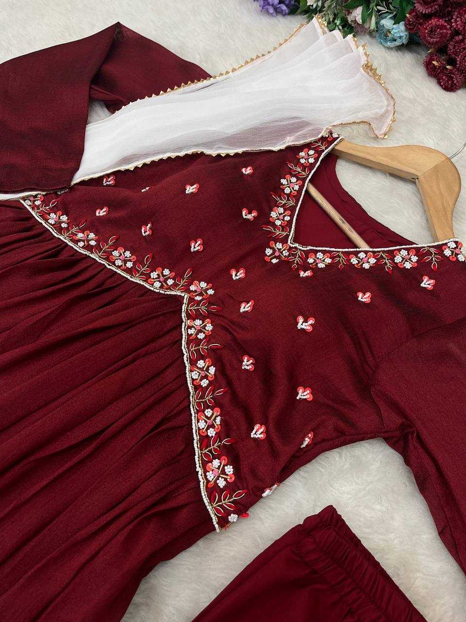 YNF VICHITRA SILK KESH240 392 GOWNS WHOLESALE MAROON SILK ANARKALI GOWNS MANUFACTURER