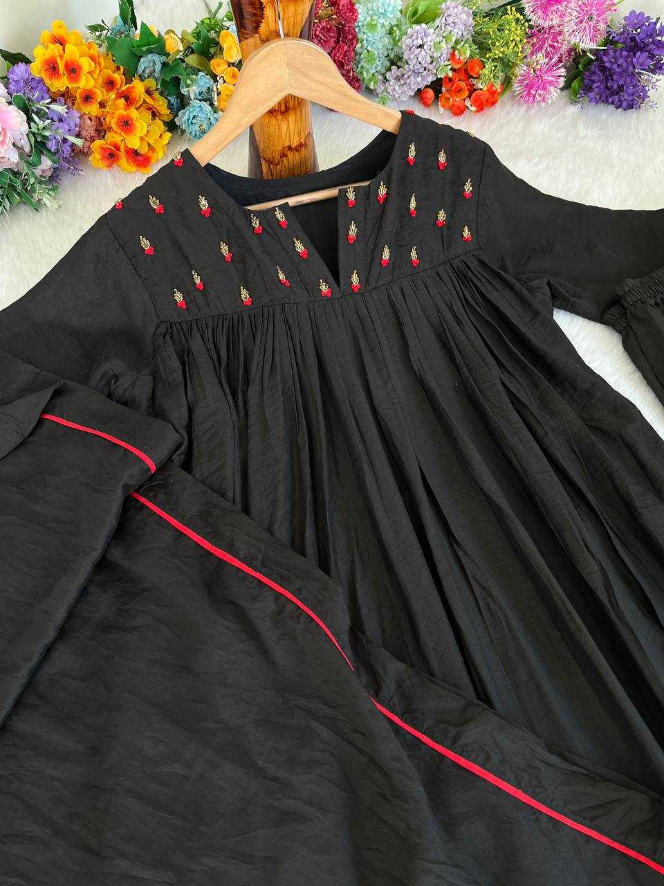 YNF VISCOS CHANDERI KESH240 400 GOWNS WHOLESALE LONG ANARKALI BLACK GOWNS MANUFACTURER