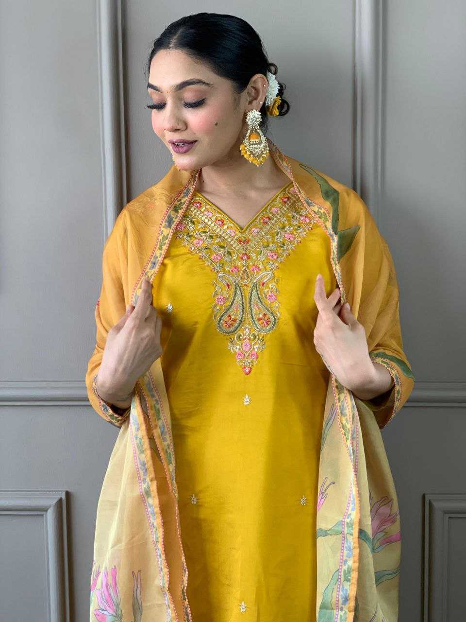 YNF VISCOSE CHANDERI KESH214 275 SUITS & DRESSES WHOLESALE LADIES CHANDERI LONG KURTI YELLOW SALWAR SUITS MANUFACTURE