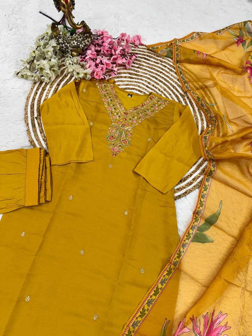 YNF VISCOSE CHANDERI KESH214 275 SUITS & DRESSES WHOLESALE LADIES CHANDERI LONG KURTI YELLOW SALWAR SUITS MANUFACTURE