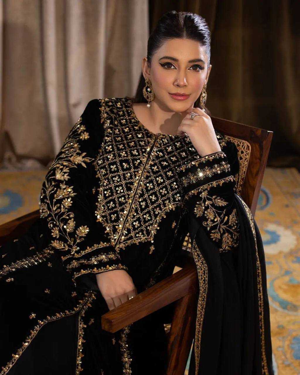 YNF VISCOSE KESH123 5098 SUITS & DRESSES ISLAMIC CLOTHING WHOLESALE PAKISTANI VELVET EMBROIDERED BLACK SALWAR SUITS MANUFACTURER