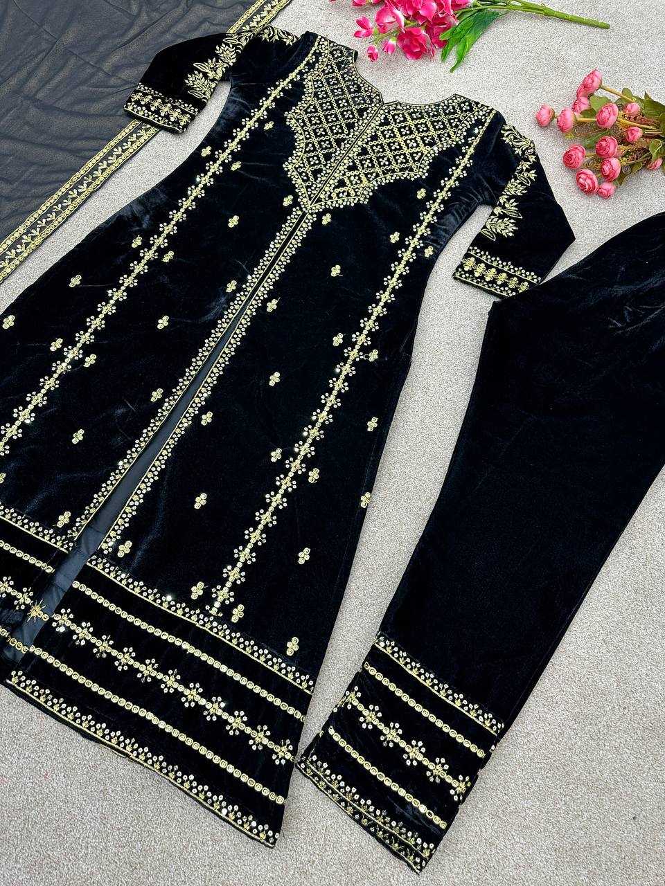 YNF VISCOSE KESH123 5098 SUITS & DRESSES ISLAMIC CLOTHING WHOLESALE PAKISTANI VELVET EMBROIDERED BLACK SALWAR SUITS MANUFACTURER