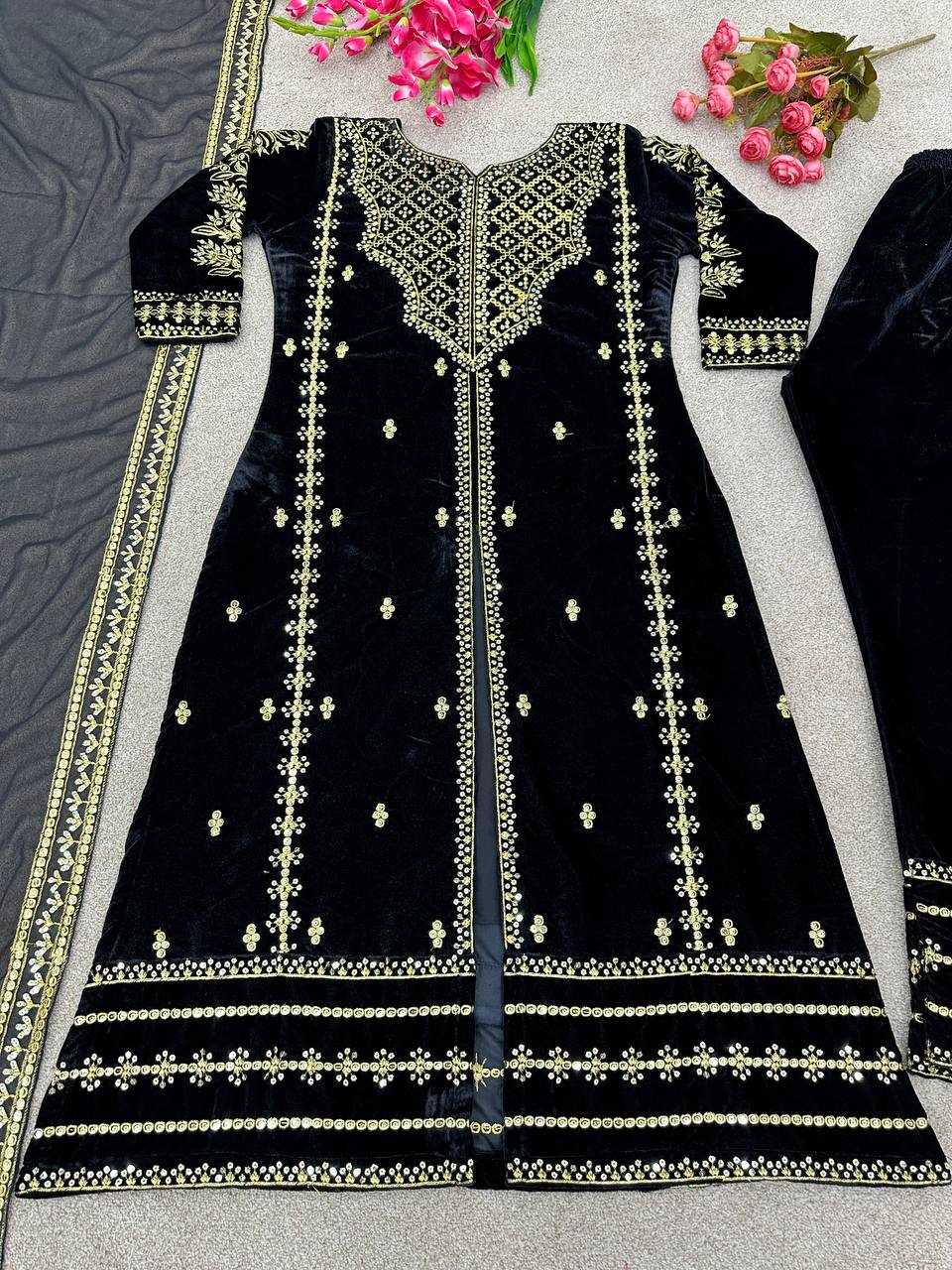 YNF VISCOSE KESH123 5098 SUITS & DRESSES ISLAMIC CLOTHING WHOLESALE PAKISTANI VELVET EMBROIDERED BLACK SALWAR SUITS MANUFACTURER