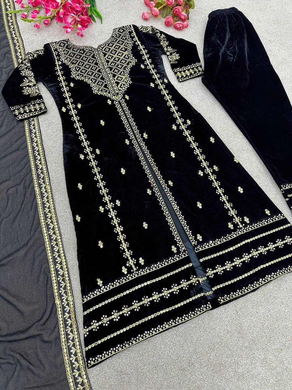 YNF VISCOSE KESH123 5098 SUITS & DRESSES ISLAMIC CLOTHING WHOLESALE PAKISTANI VELVET EMBROIDERED BLACK SALWAR SUITS MANUFACTURER