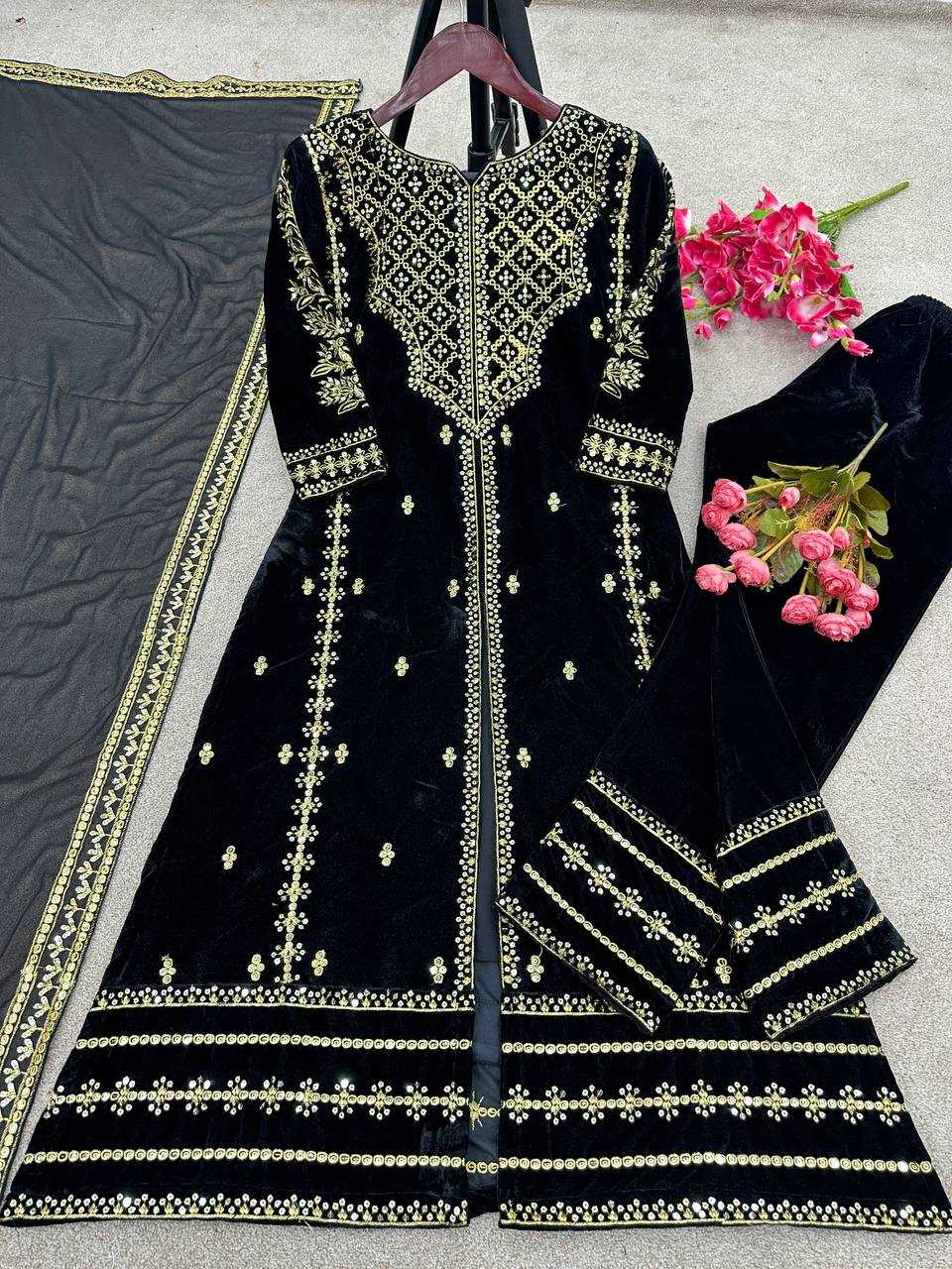 YNF VISCOSE KESH123 5098 SUITS & DRESSES ISLAMIC CLOTHING WHOLESALE PAKISTANI VELVET EMBROIDERED BLACK SALWAR SUITS MANUFACTURER