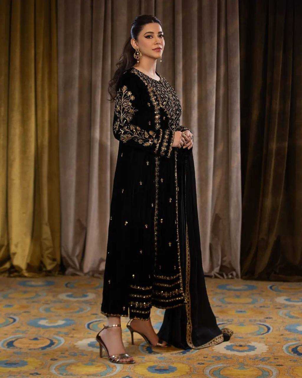 YNF VISCOSE KESH123 5098 SUITS & DRESSES ISLAMIC CLOTHING WHOLESALE PAKISTANI VELVET EMBROIDERED BLACK SALWAR SUITS MANUFACTURER