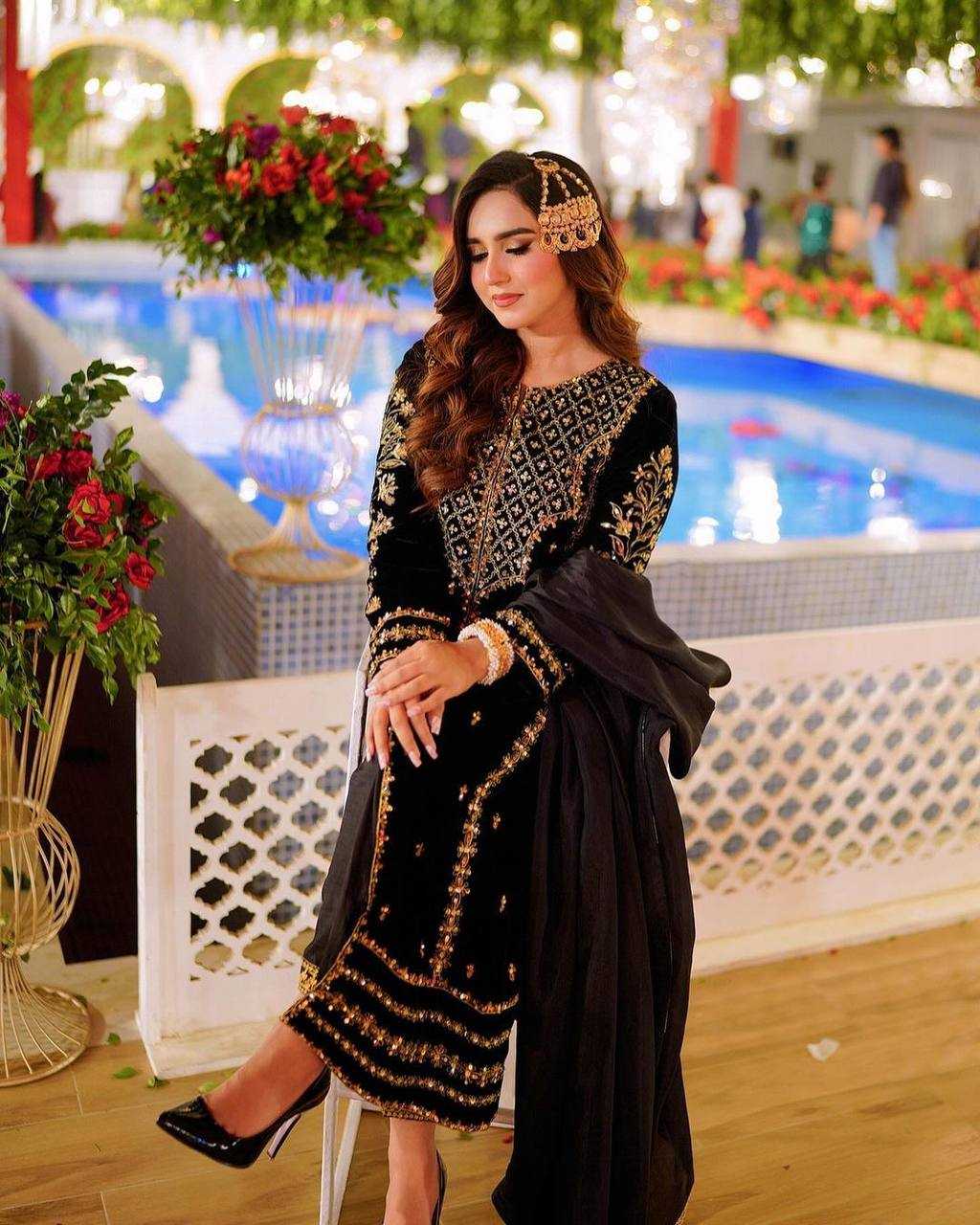 YNF VISCOSE KESH123 5098 SUITS & DRESSES ISLAMIC CLOTHING WHOLESALE PAKISTANI VELVET EMBROIDERED BLACK SALWAR SUITS MANUFACTURER