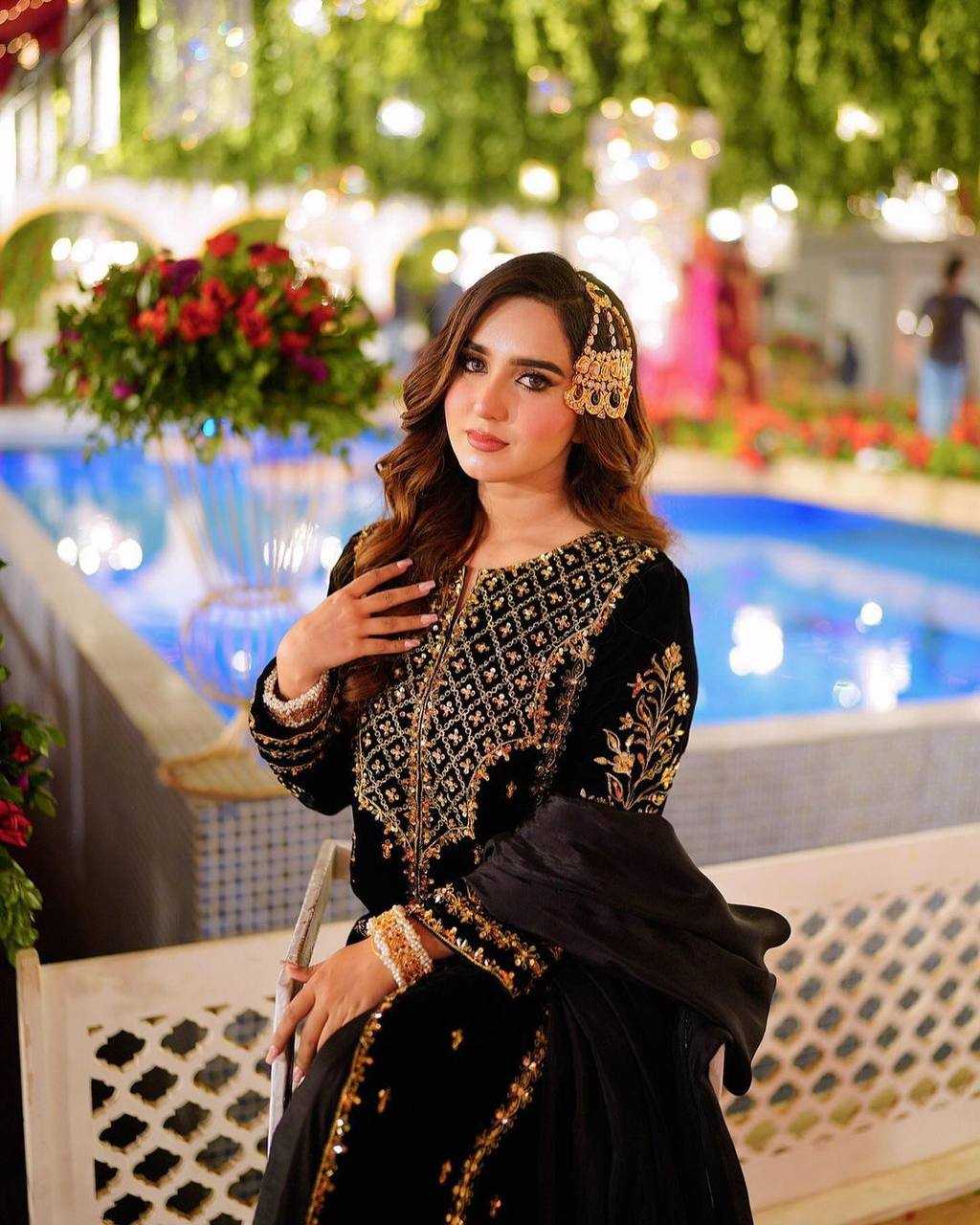 YNF VISCOSE KESH123 5098 SUITS & DRESSES ISLAMIC CLOTHING WHOLESALE PAKISTANI VELVET EMBROIDERED BLACK SALWAR SUITS MANUFACTURER