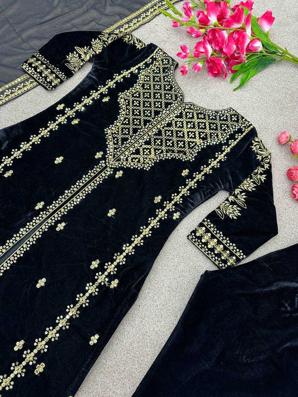 YNF VISCOSE KESH123 5098 SUITS & DRESSES ISLAMIC CLOTHING WHOLESALE PAKISTANI VELVET EMBROIDERED BLACK SALWAR SUITS MANUFACTURER