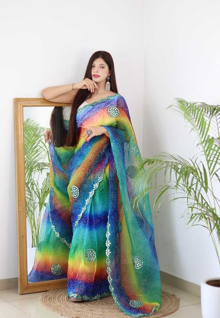 Light and airy soft organza Saree Beautiful Bandhani print, a traditional tie-dye Saree