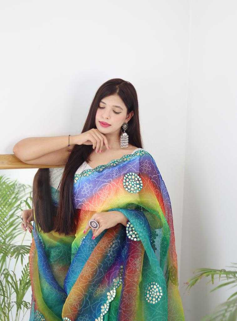 Light and airy soft organza Saree Beautiful Bandhani print, a traditional tie-dye Saree