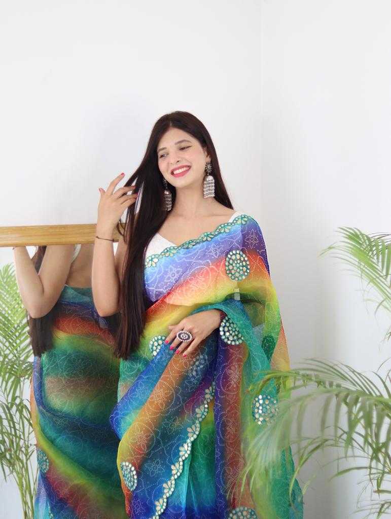 Light and airy soft organza Saree Beautiful Bandhani print, a traditional tie-dye Saree