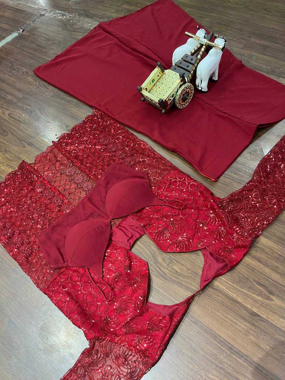 YNF BUTTERFLY NET RIN108 1695 SUITS & DRESSES WHOLESALE EMBROIDERY PARTY WEAR NET RED SUITS MANUFACTURE