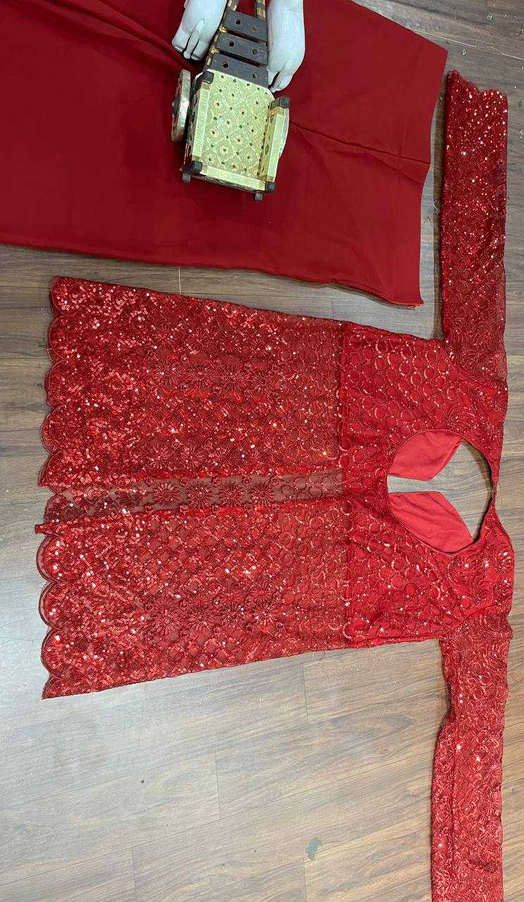 YNF BUTTERFLY NET RIN108 1695 SUITS & DRESSES WHOLESALE EMBROIDERY PARTY WEAR NET RED SUITS MANUFACTURE