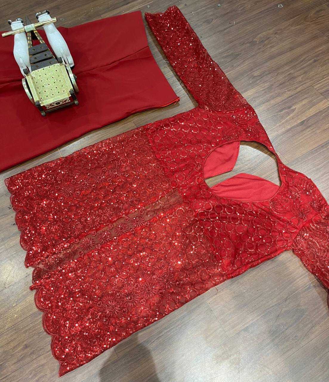 YNF BUTTERFLY NET RIN108 1695 SUITS & DRESSES WHOLESALE EMBROIDERY PARTY WEAR NET RED SUITS MANUFACTURE