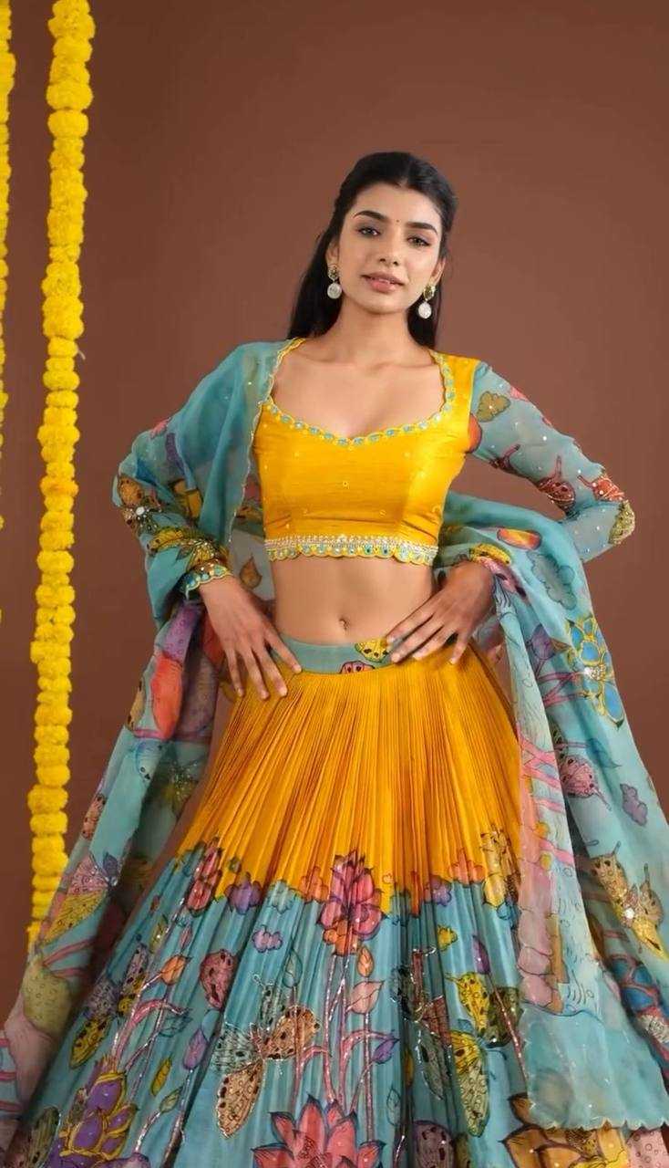 YNF CHENT CREPE KESH119 463 LEHENGAS WHOLESALE KALAMAKRI TRADITIONAL PRINTED LEHENGAS MANUFACTURERQ