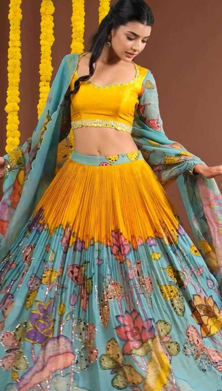 YNF CHENT CREPE KESH119 463 LEHENGAS WHOLESALE KALAMAKRI TRADITIONAL PRINTED LEHENGAS MANUFACTURERQ