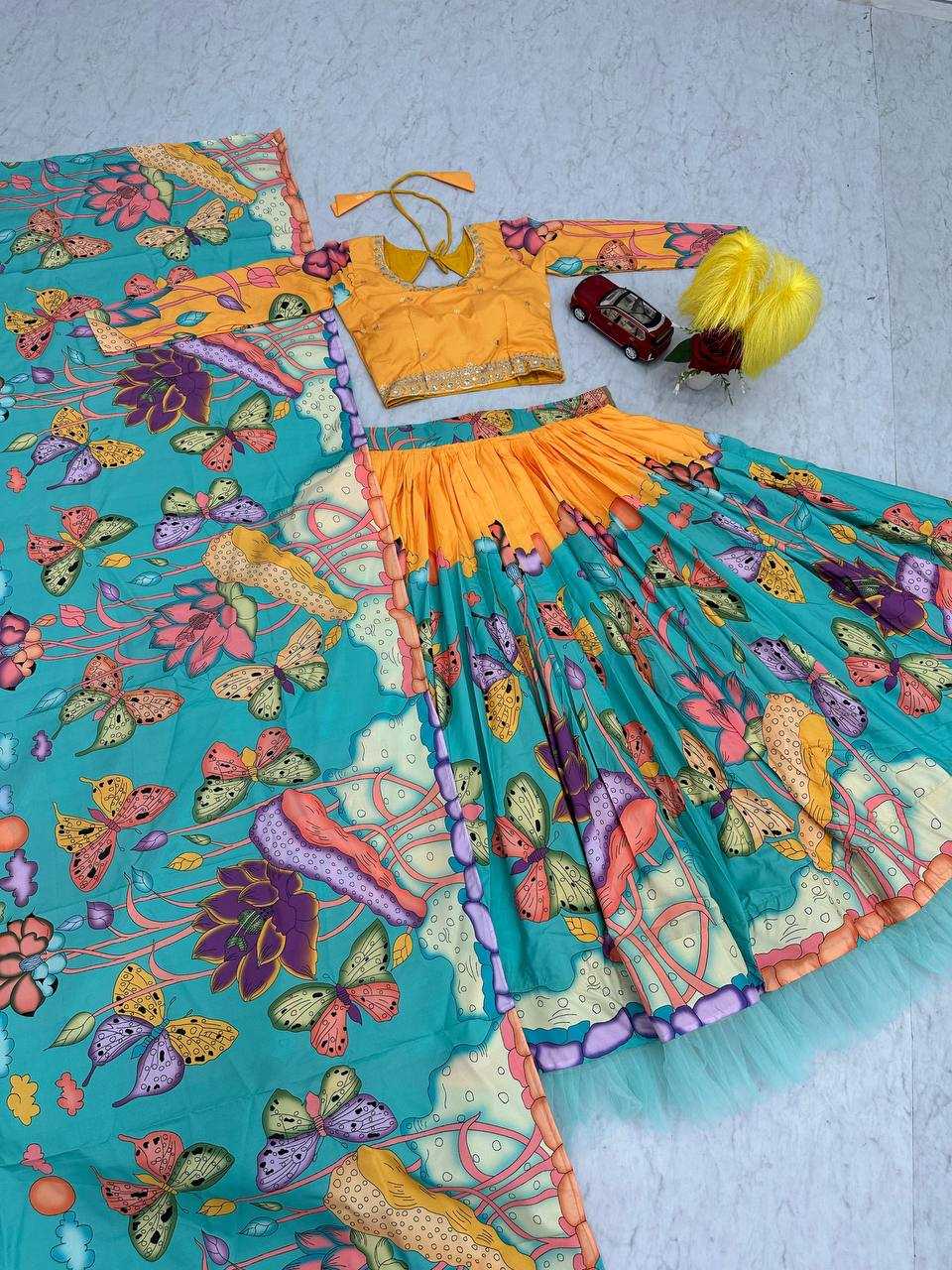 YNF CHENT CREPE KESH119 463 LEHENGAS WHOLESALE KALAMAKRI TRADITIONAL PRINTED LEHENGAS MANUFACTURERQ