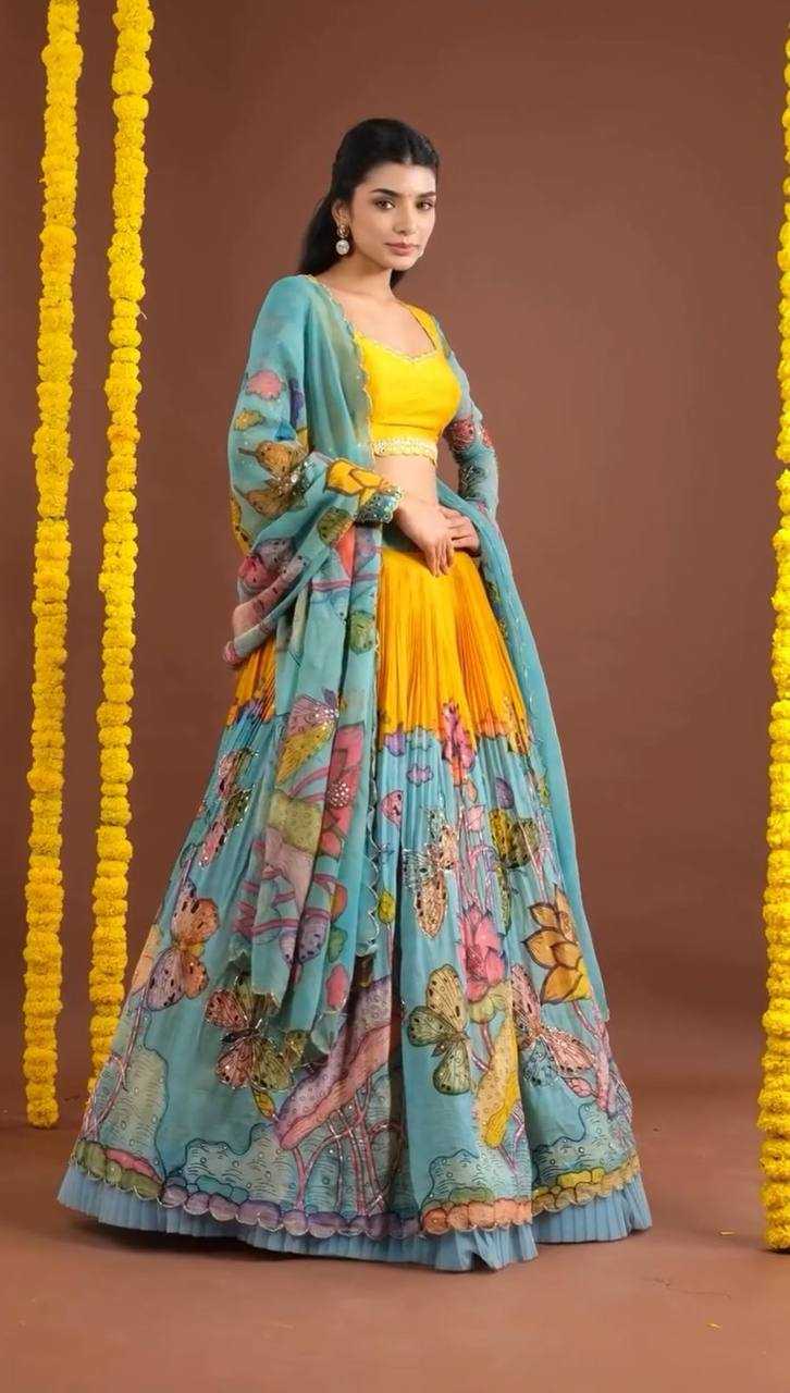 YNF CHENT CREPE KESH119 463 LEHENGAS WHOLESALE KALAMAKRI TRADITIONAL PRINTED LEHENGAS MANUFACTURERQ