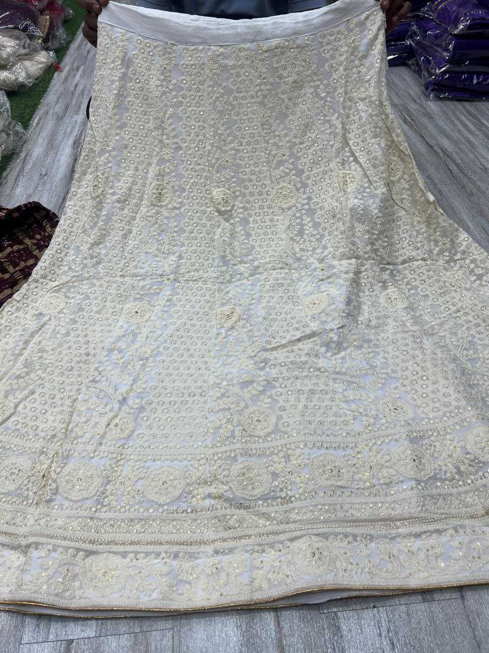 YNF CHIFFON KESH179 AHB109 LEHENGAS WHOLESALE DESIGNER WEDDING EMBROIDERED WHITE LEHENGAS MANUFACTURER