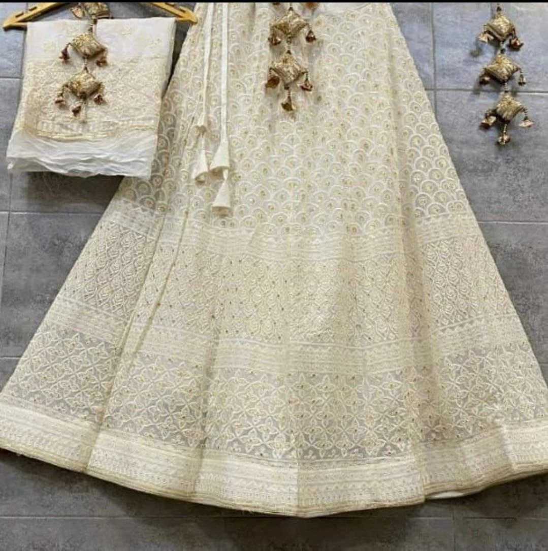 YNF CHIFFON KESH179 AHB109 LEHENGAS WHOLESALE DESIGNER WEDDING EMBROIDERED WHITE LEHENGAS MANUFACTURER