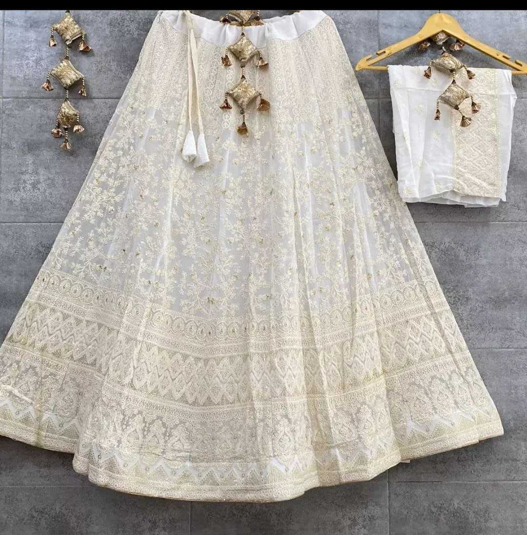 YNF CHIFFON KESH179 AHB109 LEHENGAS WHOLESALE DESIGNER WEDDING EMBROIDERED WHITE LEHENGAS MANUFACTURER