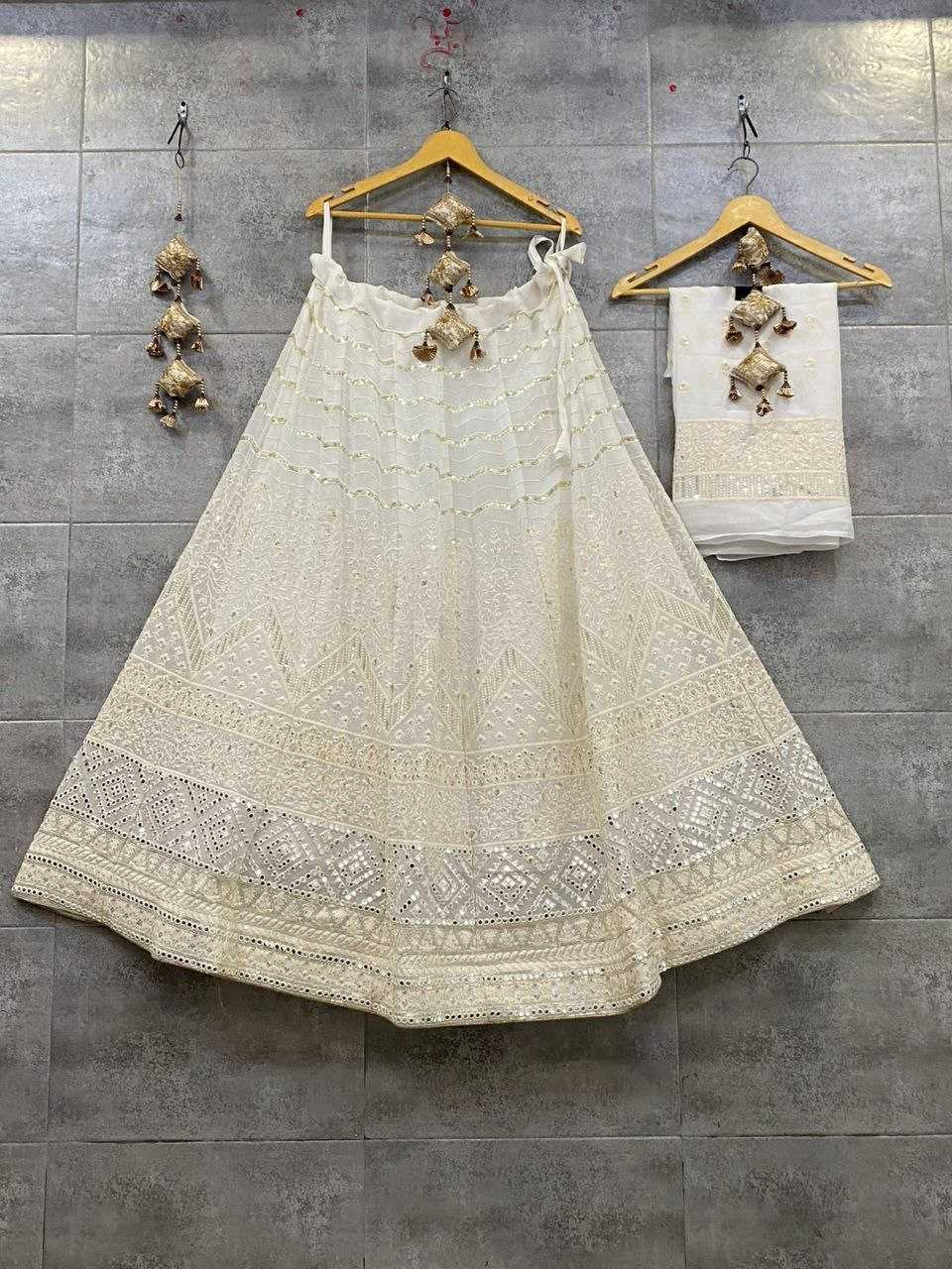 YNF CHIFFON KESH179 AHB109 LEHENGAS WHOLESALE DESIGNER WEDDING EMBROIDERED WHITE LEHENGAS MANUFACTURER